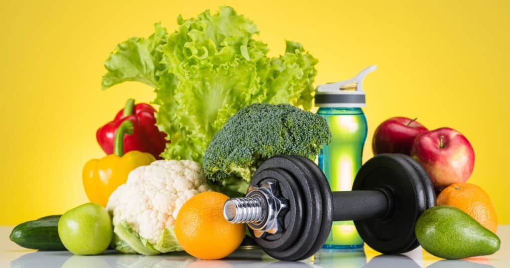 Healthy foods and exercise equipment