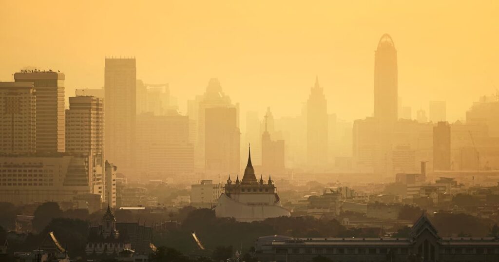 Bangkok skyline covered in smog